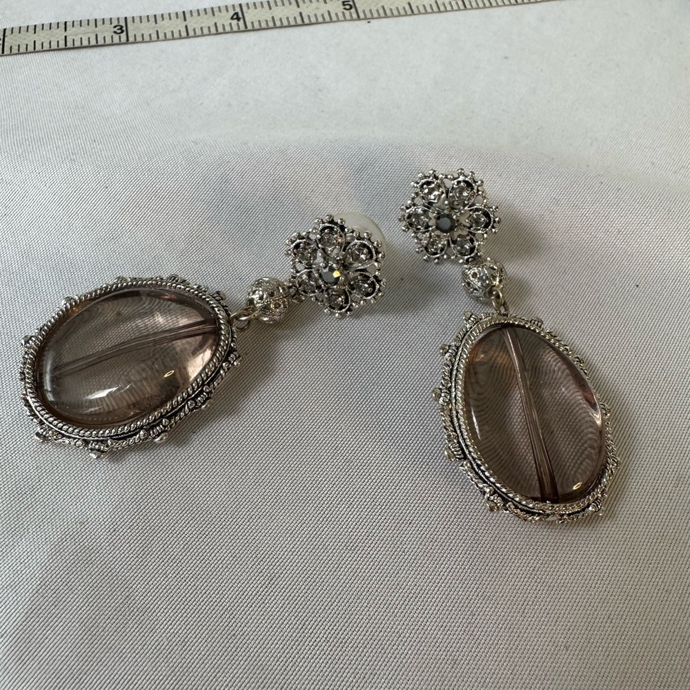 Large oval glass bead earrings with rhinestones - Picture 6 of 6